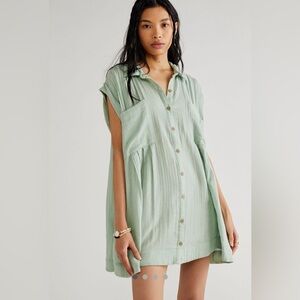 Free People Not So Basic Shirtdress Tunic Top Dress Flowy “Subtle Green” Large